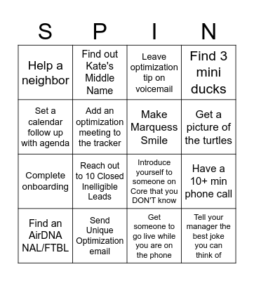 SPIN to WIN BINGO Card