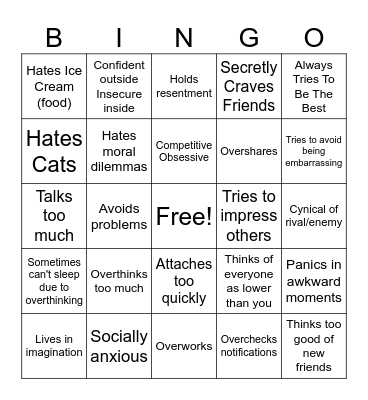 Package Z Kinnie Bingo Card