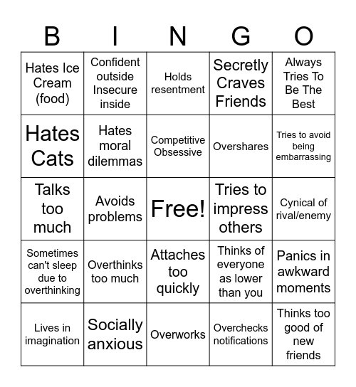 Package Z Kinnie Bingo Card