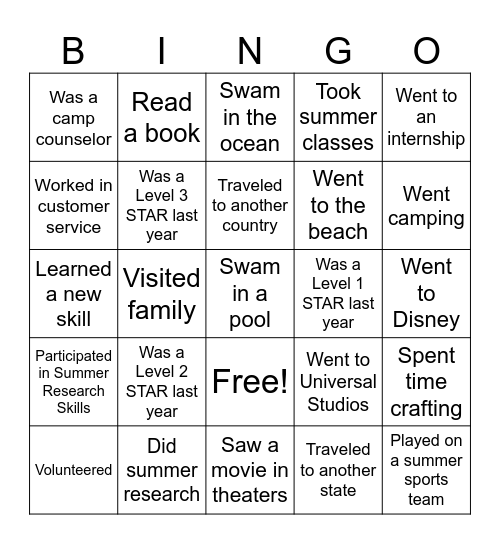 STAR Bingo Card