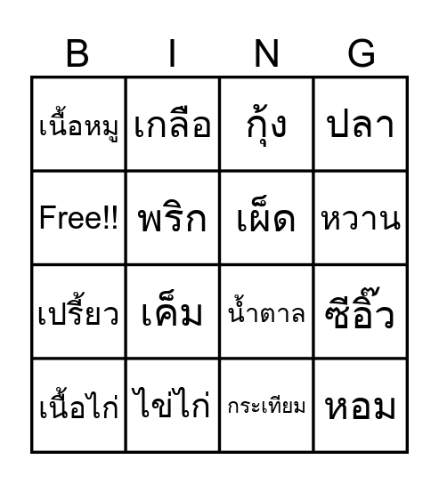 Chinese Bingo Card