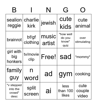 Instagram Reels Bingo Card
