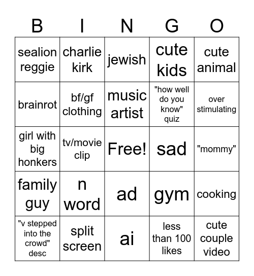 Instagram Reels Bingo Card