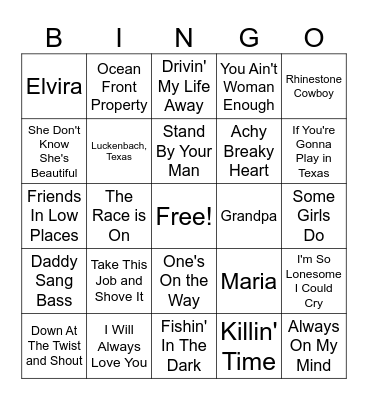 Classic Jukebox Country (set 7) Bingo Card