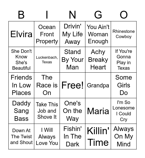 Classic Jukebox Country (set 7) Bingo Card