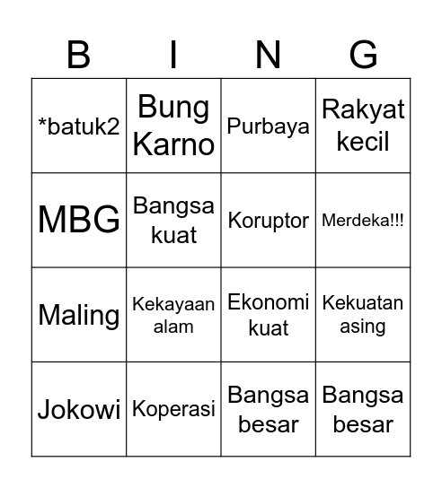 Pidato prabowo Bingo Card