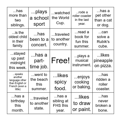 Find someone who... Bingo Card