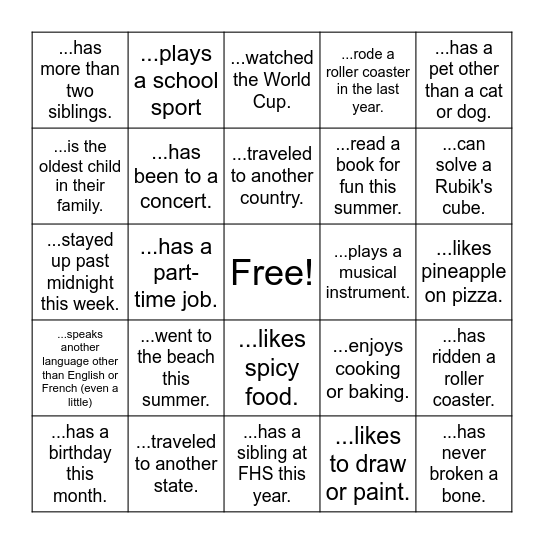 Find someone who... Bingo Card