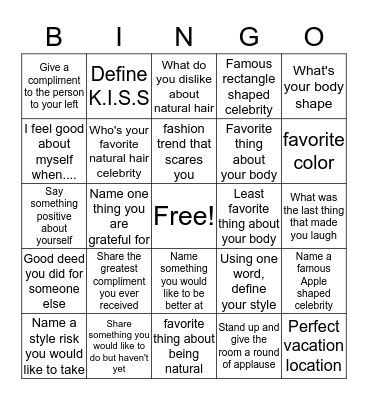 Dress to Express Bingo Card