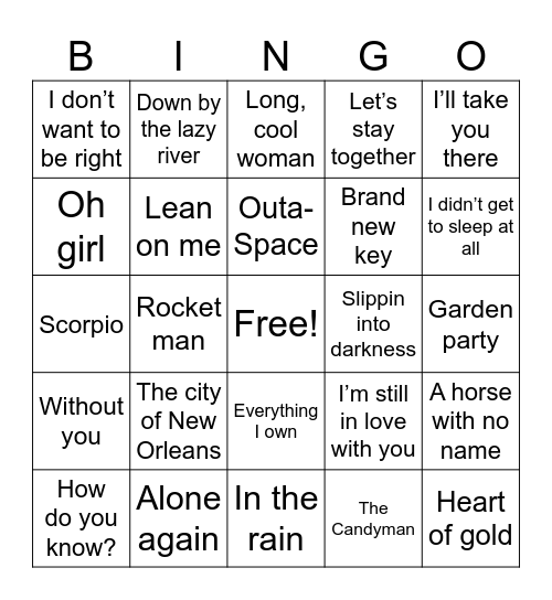 Class Of 1972 Bingo Card