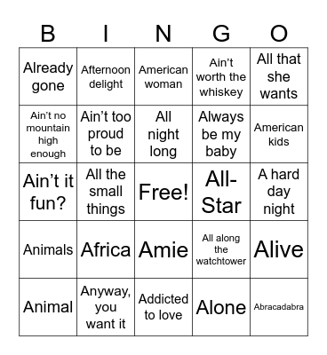 Songs That Start With A Bingo Card