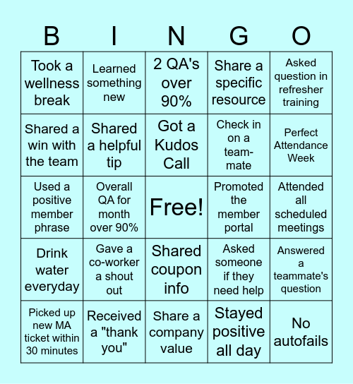 Member Advocate Bingo Card