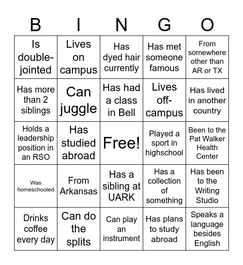 Ambassador Training Bingo Card