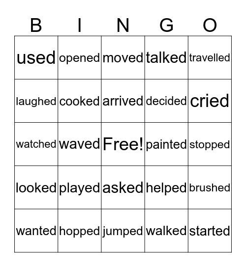 Regular Past Verbs BINGO Card