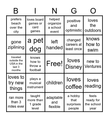 Ventures Academy BINGO! Bingo Card