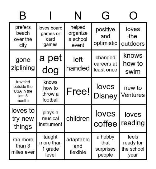 Ventures Academy BINGO! Bingo Card