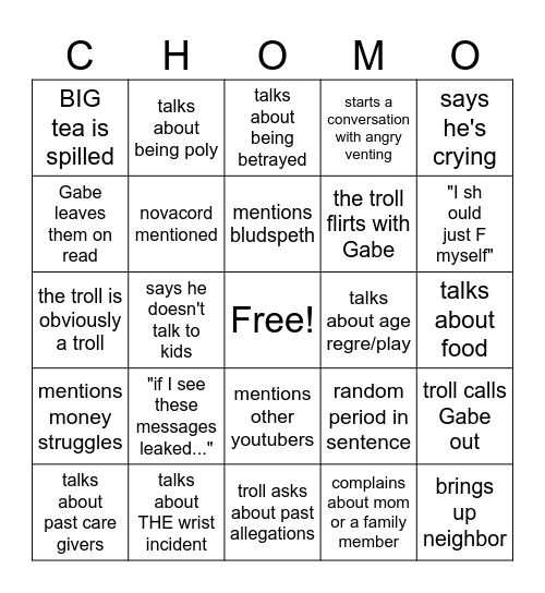 TGMF Novine Bingo Leaks Bingo Card