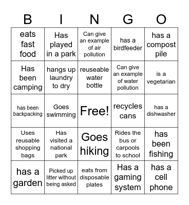 Environmental Science Bingo Card