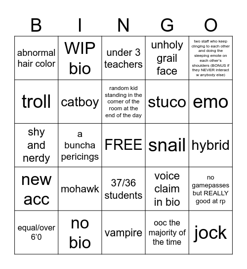 seishun stereotype bingo Card