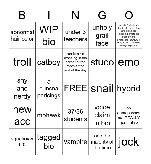 seishun stereotype bingo Card