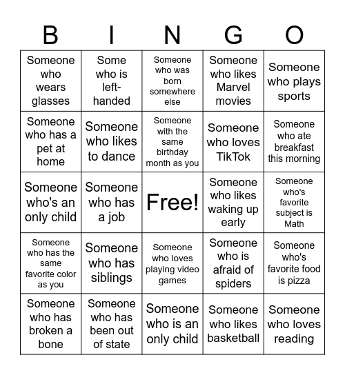 Human Bingo Card