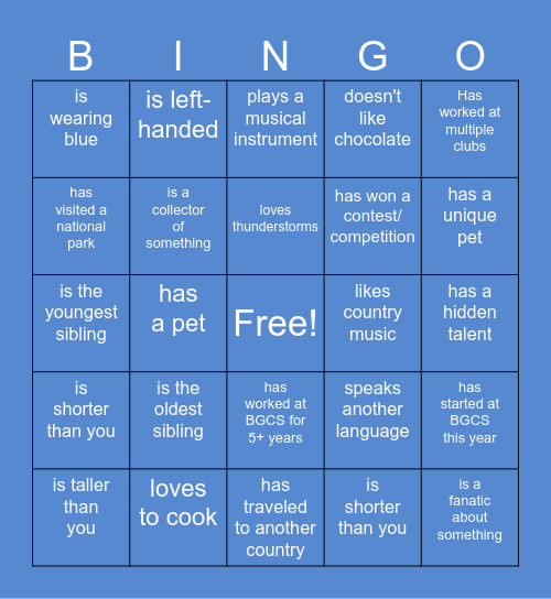 BGCS Bingo Card