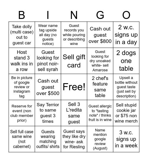 FAW STAFF Bingo Card