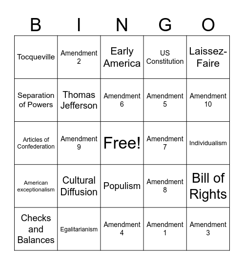 Unit 1 Vocab Bingo Card
