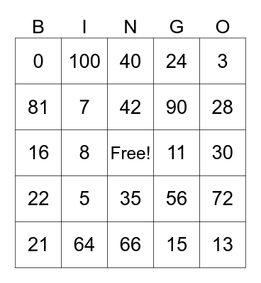 Addition and Multiplication Bingo Card