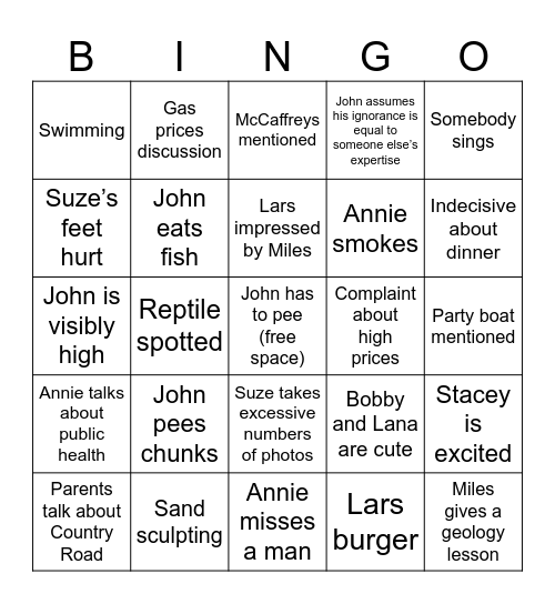 Last two days of Cape Cod Bingo Card
