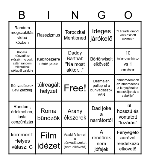 Bűnvadászok Bingo Card