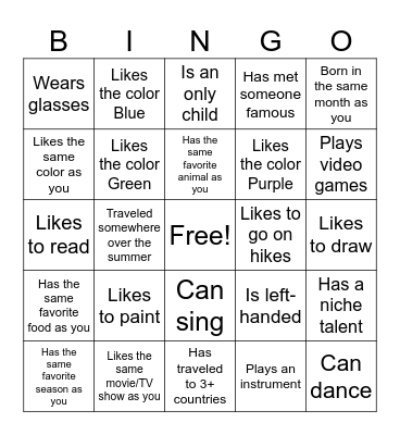 Orientation Bingo Card
