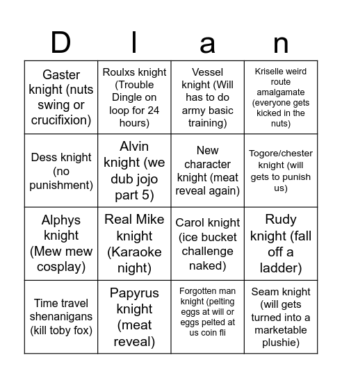 Deltarune Bingo Card