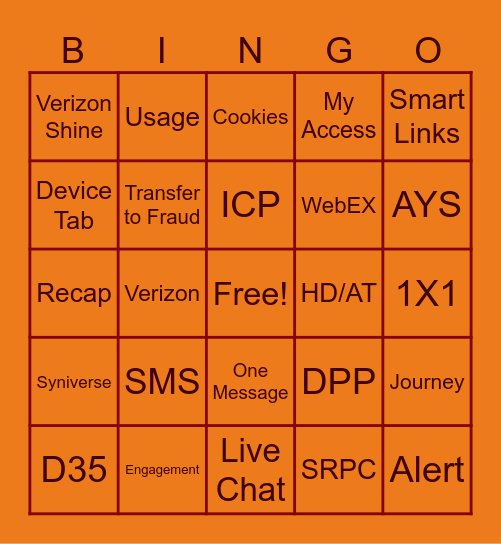 VERIZON BINGO Card