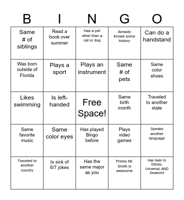 Icebreaker Bingo Card
