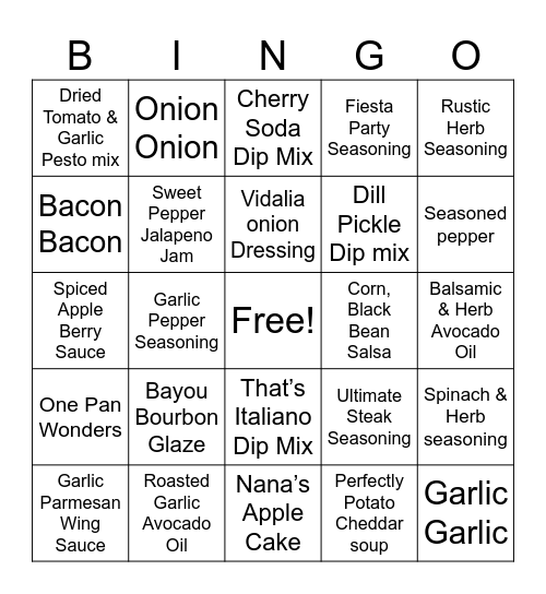 Tastefully Simple Bingo Card