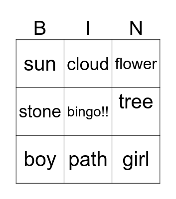 objects Bingo Card