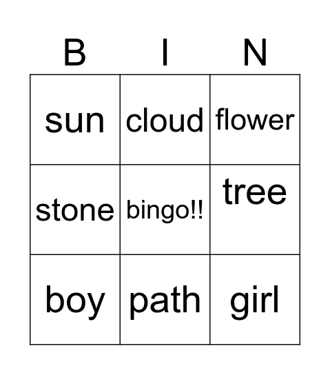 objects Bingo Card
