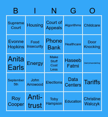 NC Dems Bingo Card