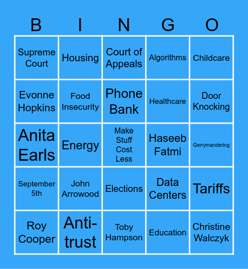NC Dems Bingo Card
