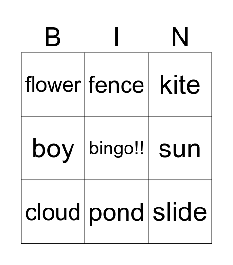 objects Bingo Card
