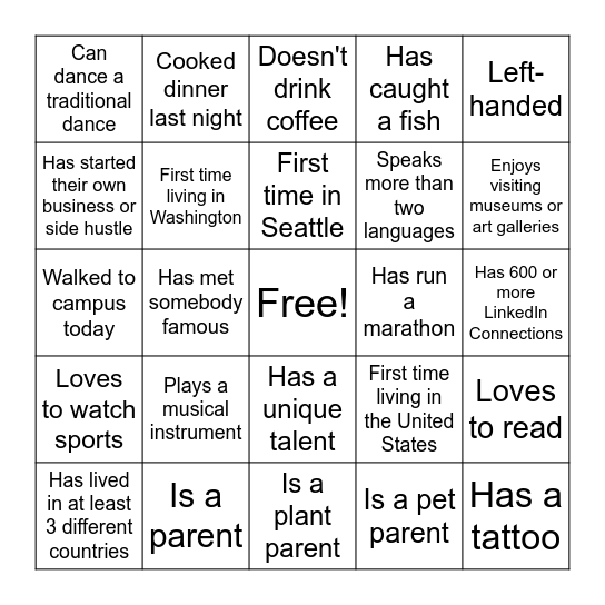 HUMAN BINGO Card