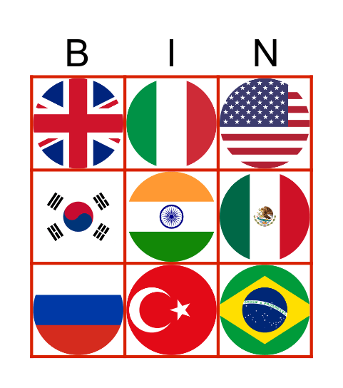 Flags Bingo Game Bingo Card