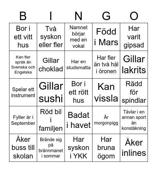 Symphony bingo Card