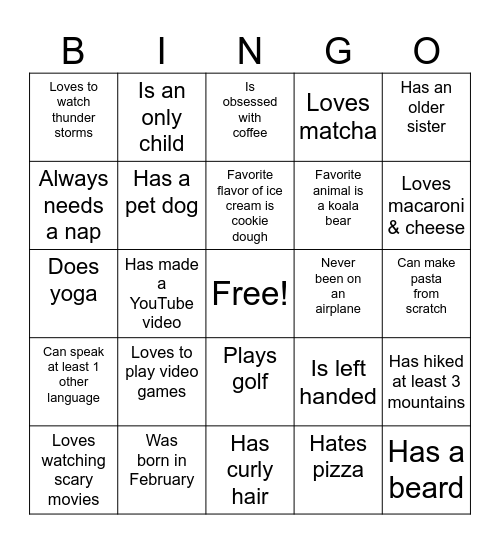 Human Bingo! Bingo Card