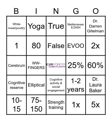U.S. POINTER Trivia Bingo! Bingo Card