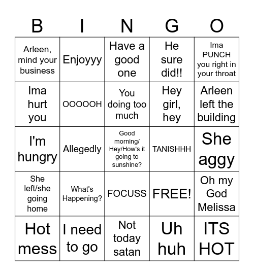 Arleen Edition Bingo Card