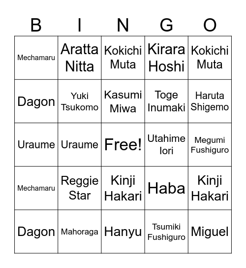 JJK Bingo Card