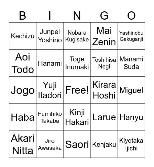 JJK Bingo Card