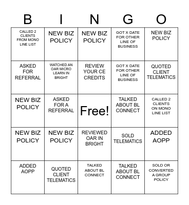 SALES BINGO Card